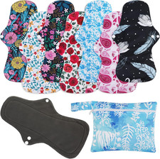 Reusable Menstrual Pads 7 in 1 , Bamboo Cloth Pads for Heavy Flow with Wet Bag,