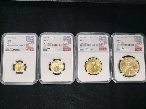 1987 - 4 Coin Gold Eagle Set NGC MS70 Mercanti/Very Low Population-Beautiful Set