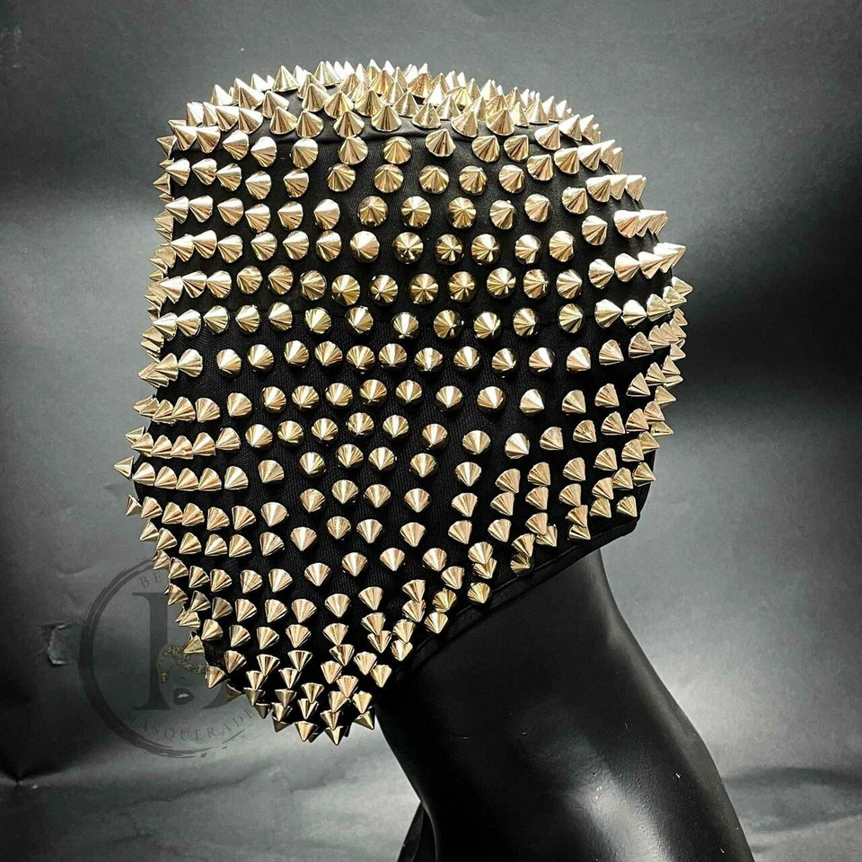 Spike Mask Studded Full Face Masks Masquerade Mask Gold Spikes Haute Couture - Image 3 of 3