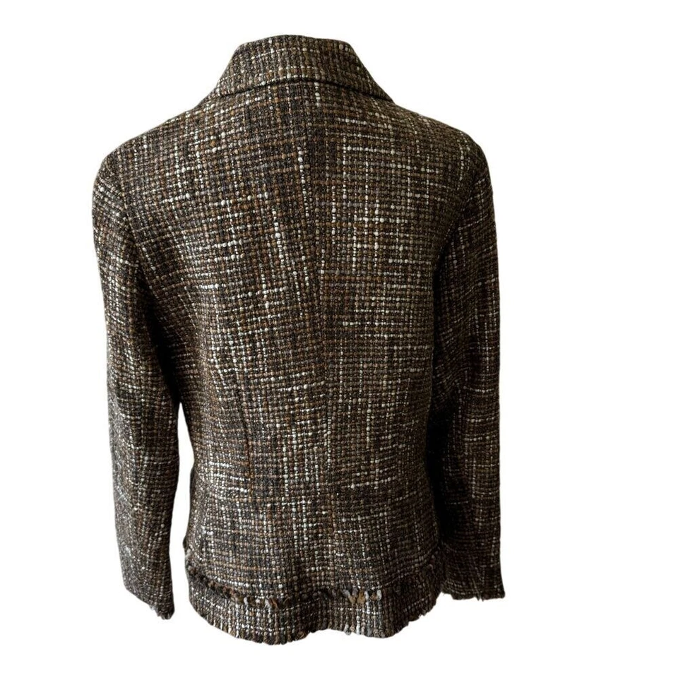 Chaqueta Blazer Perry Ellis Tweed Para Mujer Talla 12 Marrón Mezcla de Lana Preppy Trabajo Profesional Foto 2 de 4