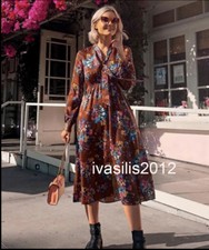 ZARA NEW WOMAN MIDI FLORAL PRINT DRESS WITH BOW V-NECK XS-XL REF. 8333/169