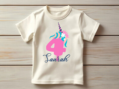 Personalized Custom names 3 to 11 years old baby T-shirt, (3-11) Birthday unicon