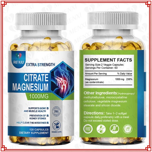 NEW Magnesium Citrate Capsules 1000mg Per Serving - Highest Potency 120 Capsules - Picture 1 of 12