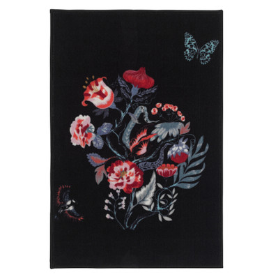 Ikea Lovns Kurzflor Teppich 60x90cm Schwarz Bunt Blumen