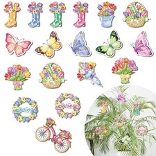 LHIUEM 18 Pieces Spring Flower Wooden Ornaments,Tulips Spring Ornaments for T...