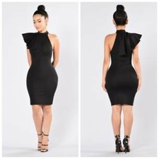 Black Ruffled Shoulder Fashion Nova Dress