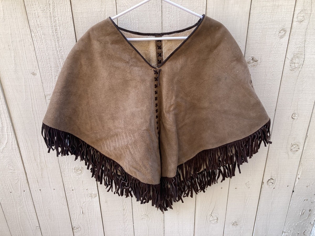 Vintage Suede Poncho Unisex Inside Fur Lining 1970