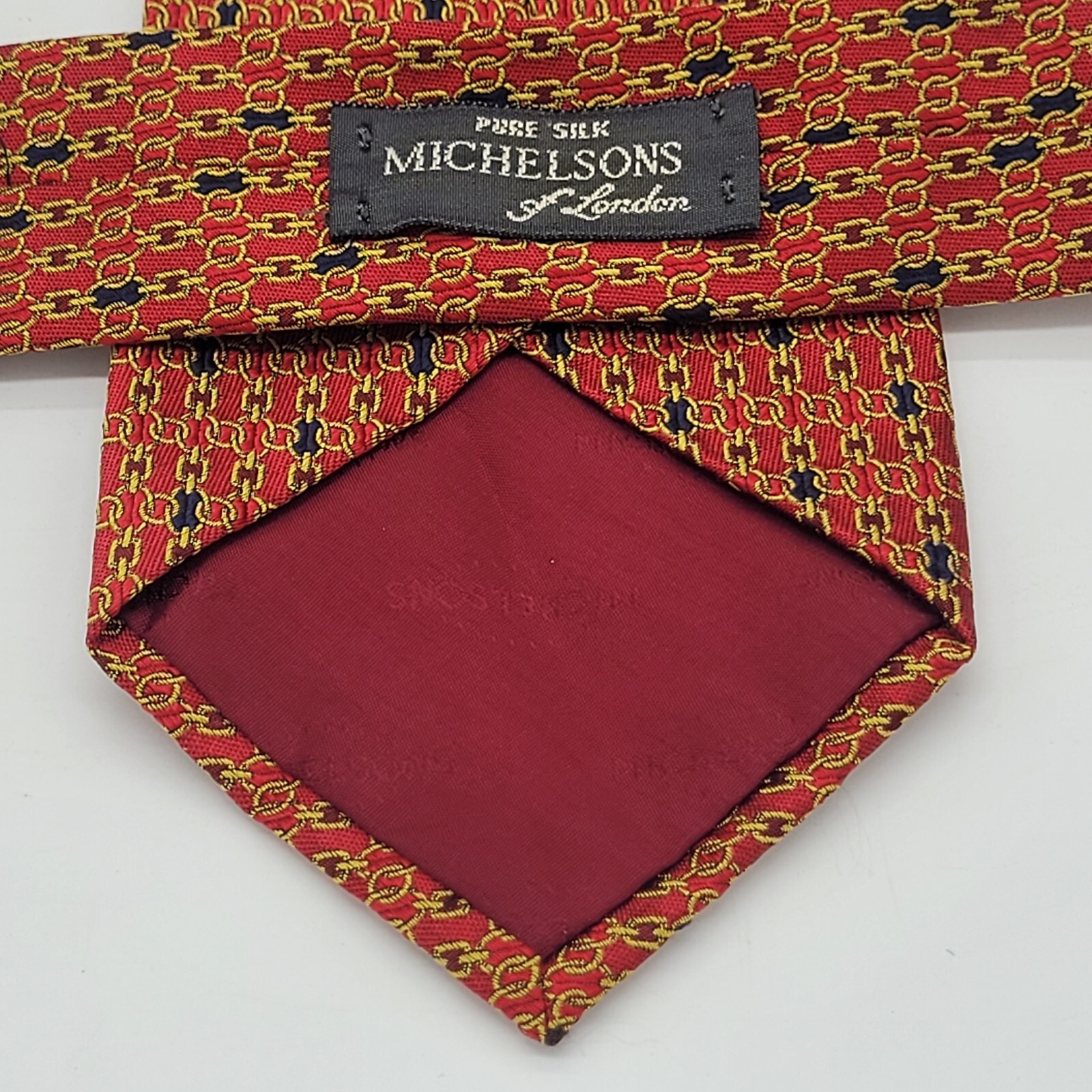 Michelsons Of London Red Blue Gold Link Silk Rare Mens Neck Tie Necktie image 2