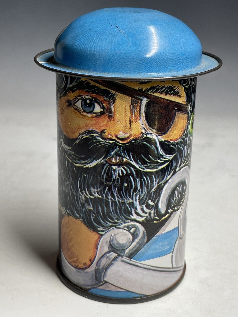 Vintage Hong Kong 20th C. Pirate Tin Canister Bank Jar Blue Box | eBay