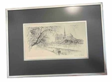 Original Signed Henri Le Riche NOTRE DAME Engraving Framed 10 3/8”T 14 3/8”L #2