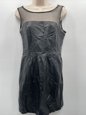 ABS Platinum Little Black Sleeveless Leather Dress Mesh Top w/Back Zipper Size 8