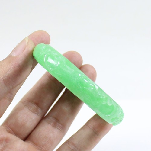 58mm Chinese Hand-carved Emerald Green Jadeite Jade Gems Bangle Bracelet j5570 - Picture 3 of 10