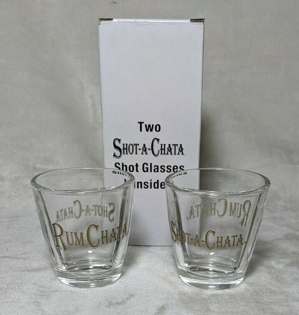 Pair of Rum Chata Shots Divided Split ShotaChata Glasses Party Man