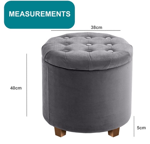 Ottoman Storage Round Velvet with Lids Pouffe Seat Stool Toy Storage Bench UK - Picture 11 of 17