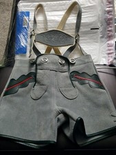 Lederhosen Vintage Authentic German Bavarian Gray Leather Deer Emblem Boys Sz 2