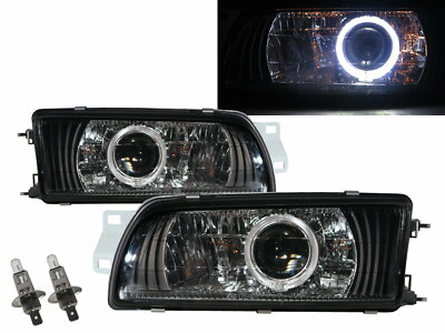 SUMMIT MK2 93-96 4D Guide LED Angel-Eye Projector Headlight Black for EAGLE LHD