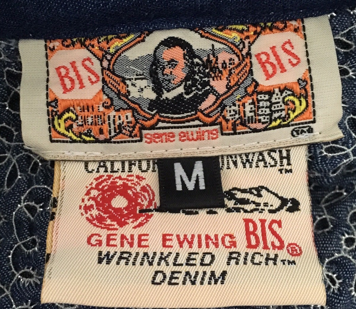 Vtg Gene Ewing BIS Wrinkled Rich Denim Open Front Jacket Silver