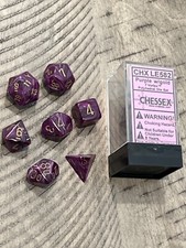 RARE CHX LE582 Chessex Purple W/ Gold Vortex Polyhedral 7 Dice Set 081923 