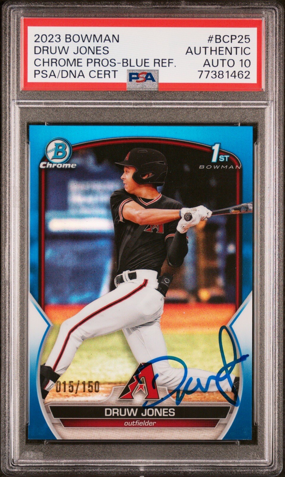 2023 Bowman Chrome Blue Refractor /150 Druw Jones 1st Signed PSA 10 Auto