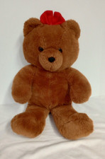 Vintage 1986 Dakin Brown Bear with Red Bow On Top Of Head 21 inch - HTF