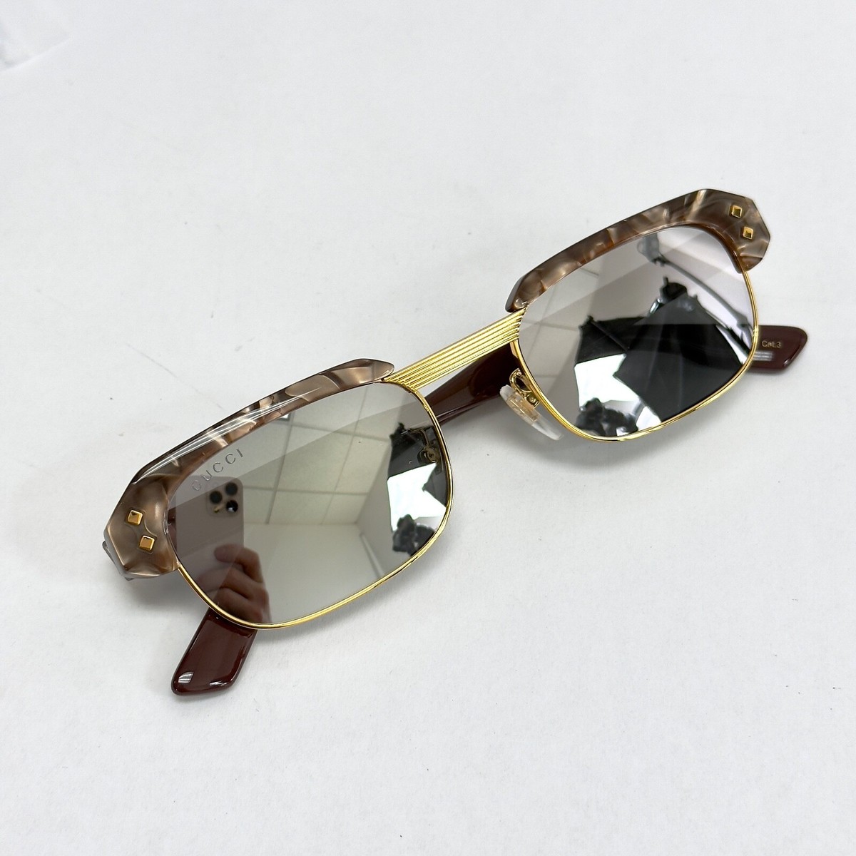 GUCCI 1480 Brown Smoke Silver Mirror Sport Aviator Gg1480S GUCCI 1480 Brown Smoke Silver Mirror Sport Aviator Gg1480S