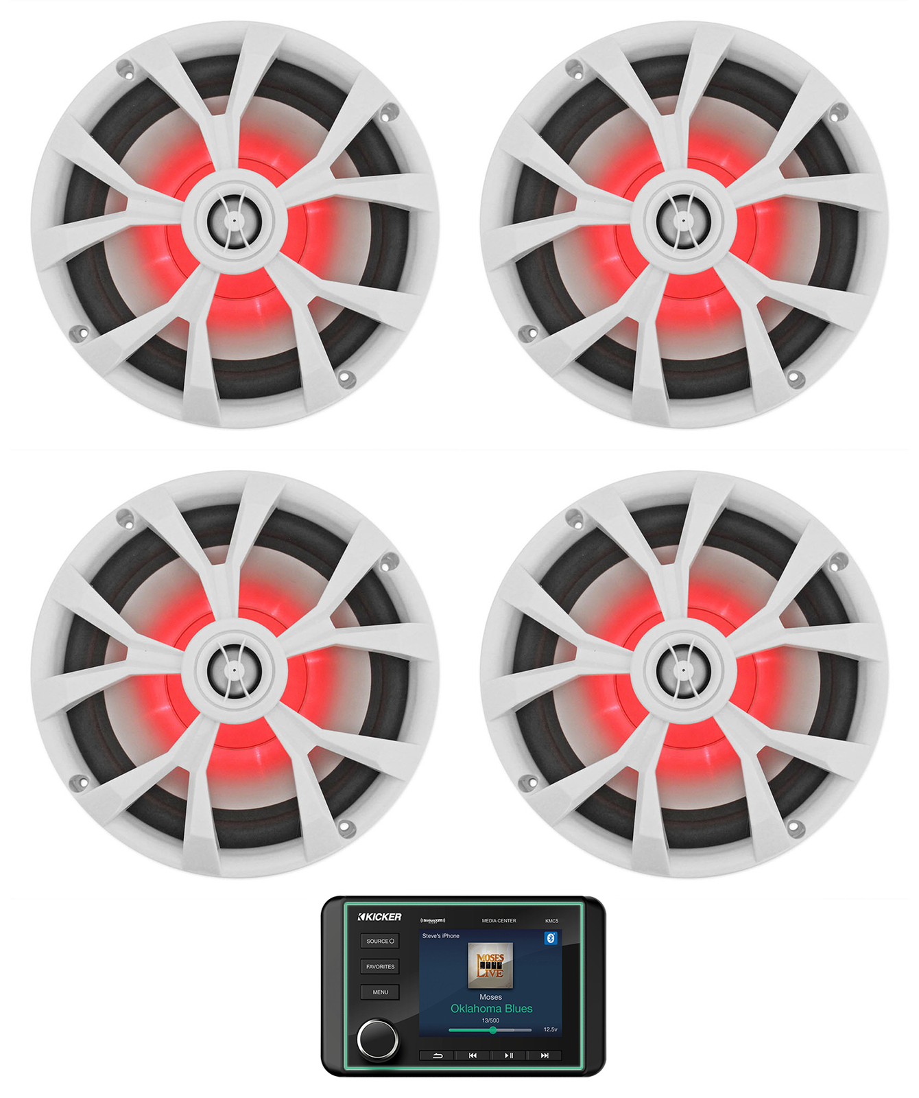 Морской цифровой медиаресивер KICKER KMC5 с Bluetooth 4 8 белыми светодиодными динамиками 113290₽
