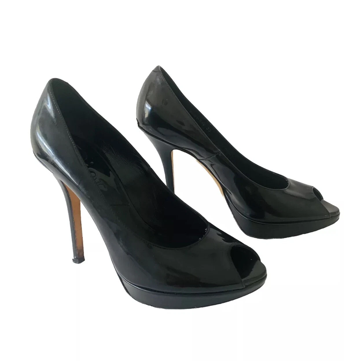 Escarpins à plate forme en cuir verni Christian Dior bout peint pour femmes taille 38 noir