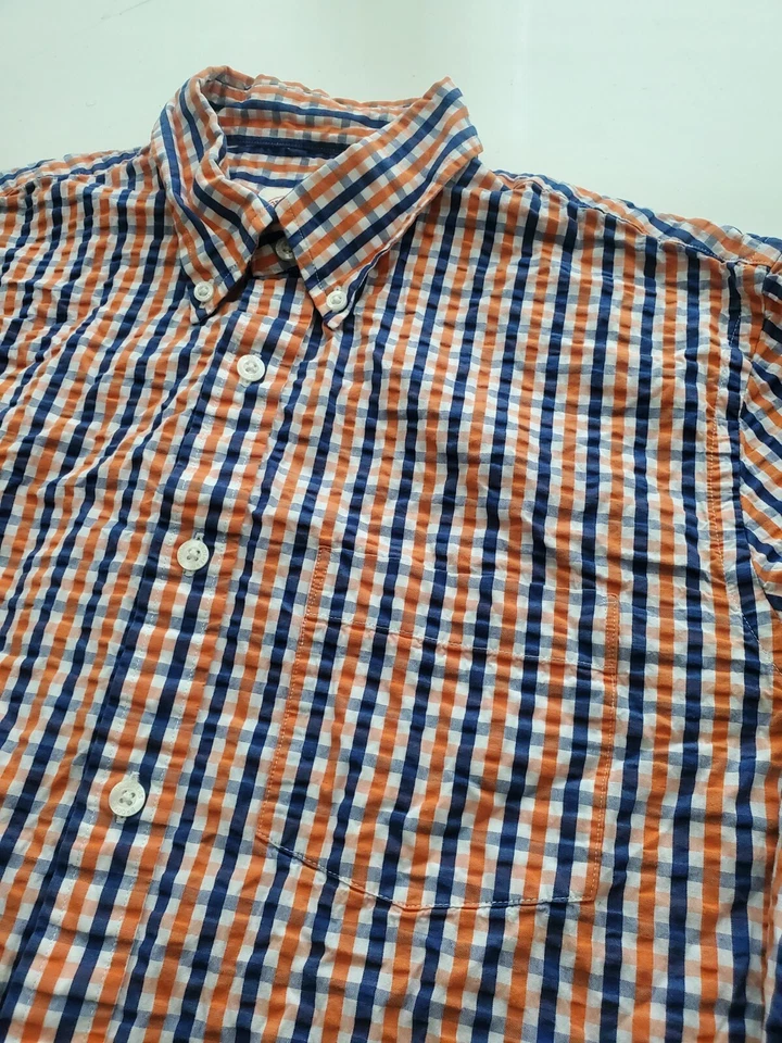 Brooks Brothers 1818 Red Fleece Shirt Sz M Mens Blue Orange White Check. China - Image 4 of 4