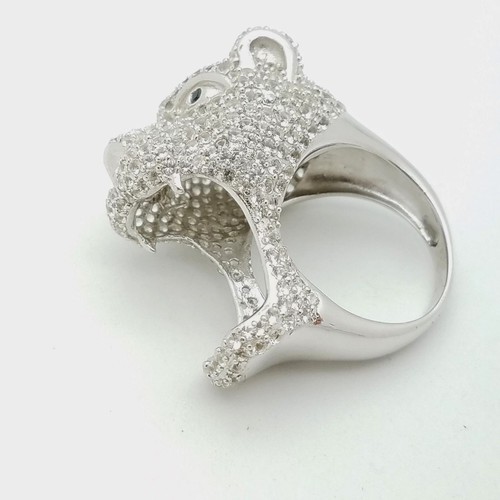 Neu Sterlingsilber 925 weißer Topas Tiger Hund Kopf offener Kiefer Bandring Größe 7 - Bild 2 von 11