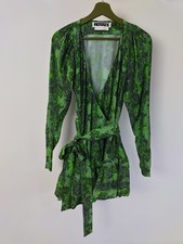 Rotate Birger Christensen Nancy Dress green snakeskin print ruffle mini Size 10