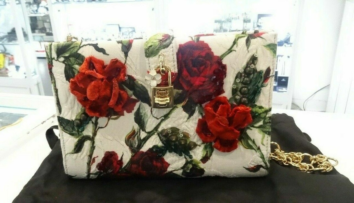 Dolce & Gabbana Floral Carmen Embellished Brocade Bag White-New