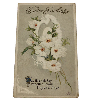 Antique 1912 Holy Easter Greetings New Wells Missouri postcard Dogwood Flowers