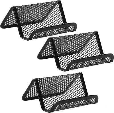 Metal Mesh Business Card Holder For Desk Office Black 3 Pack Business Card Stand