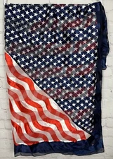 American Flag Theme Scarf stars stripes red white blue satin GUC