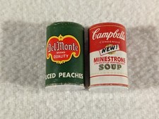 Vtg Play Food Can Doll House Pretend Campbells Minestrone Soup Del Monte Peaches