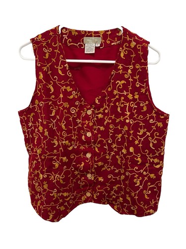 The Territory Ahead Large Wool Red Vest Sleeveless Embroidered Wood Buttons
