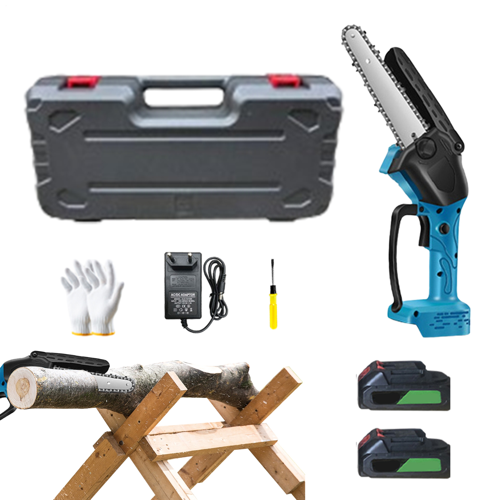 Cordless Electric Mini Chainsaw with 2 Batteries for Garden Pruning