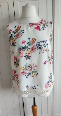 Matalan Papaya Off White Floral Lace Trim Sleeveless Top Size 16