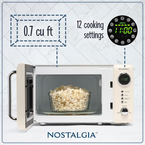 NRMO7IVY6A Retro Compact Countertop Microwave Oven, 0.7 Cu. Ft, Ivory - Picture 2 of 6