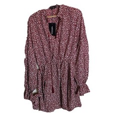 NWT Pretty Little Thing Red White Patterned long sleeve dress size 10