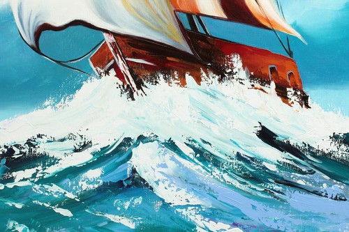 ORIGINAL Acryl Bild Gemälde Boot Abstrakt Malerei Kunst Modern Meer HANDGEMALT - Bild 2 von 7