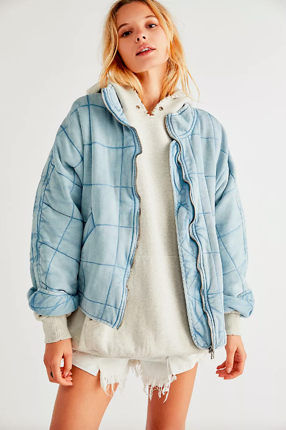 Free People Dolman Quilted Knit Jacket Top Oversized Zip-up