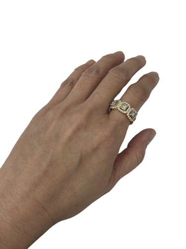 Three Stone Princess Cut Champagne Diamond Ring Yellow Gold 14kt - Picture 5 of 6