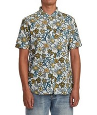 RVCA Men's S/S Button Shirt EVENING FLORAL silver Bleach Size Medium  LAST ONE