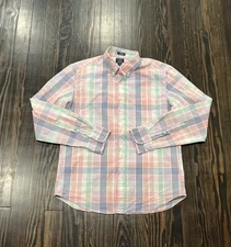 J. Crew Flex Washed Button Down Shirt Men’s Medium Slim Plaid Purple Pink Cotton