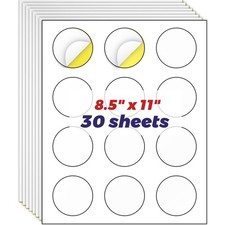 2" Round Matte Printable White Sticker Labels 360 Labels 30 Sheets Inkjet Laser