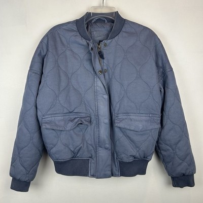 Universal Thread Quilted Bomber Jacket Women Small Blue Snap Front Ribbed Collar