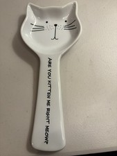 Cat Ceramic Spoon Rest "Are You Kitten Me Right Meow?" Black/ White Paw Pals 9"