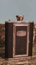 Vintage Colibri Black & Chrome Stainless Steel 6oz Flask With Cigarette Holder