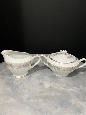 Vintage Danisco Fine China of Japan Tea House Rose Sugar Bowl W/ Lid & Creamer